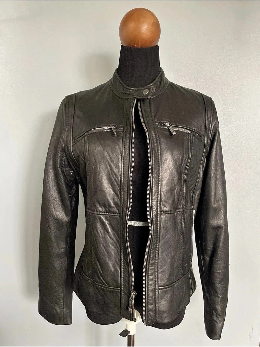 Michael Kors Women's Leather Moto Jacket Black Large